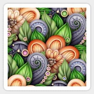 Colored Nature Inspired Pattern with Floral Motifs Sticker